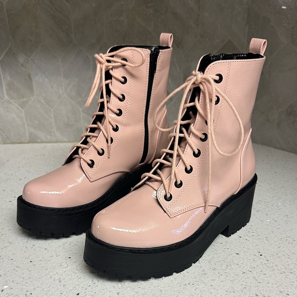 Soda FLING Blush Lace Up Lug Sole Boot,
Dr. Martens style
